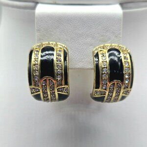 Heidi Daus To Tie For Art Deco Black Enamel and Swarovski Crystal Huggie Hoops